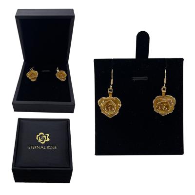 China Real Rose Flower Gold Plated Eardrop Earrings Beautiful Colors Beautiful Women Jewelry For Women for sale