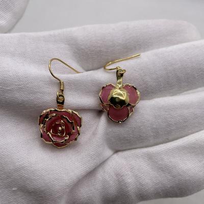 China Creative Jewelry Gift Beautiful Colors Small Light Gold Plated Rose Flower Pendant Earrings for sale