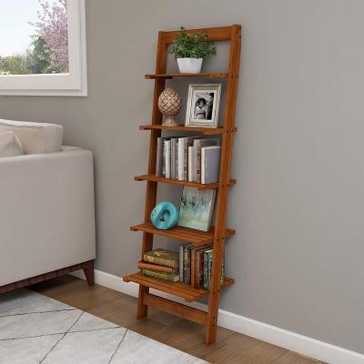 China Simple Design Stored Movable Book Shelves For Living Room Bathroom And Kitchen Shelving Wooden Ladder Shelf Display Stand for sale