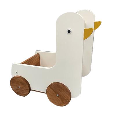 China EN71-3 Certificate Walking Training Doll Carriage Trolley For Toddler Children Wooden Toy Trolley for sale