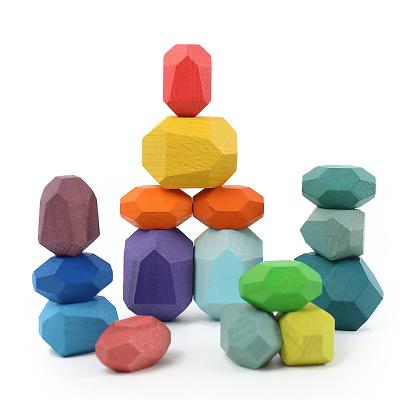 China Early Education Wooden Rainbow Stones Block Colorful Rainbow Wooden Stacker Building Block Montessori Toy Children Educational Balancing Stone for sale