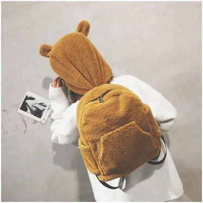 China Anti-theft Cute Brown Bear Ear Girl Backpack With Hat for sale