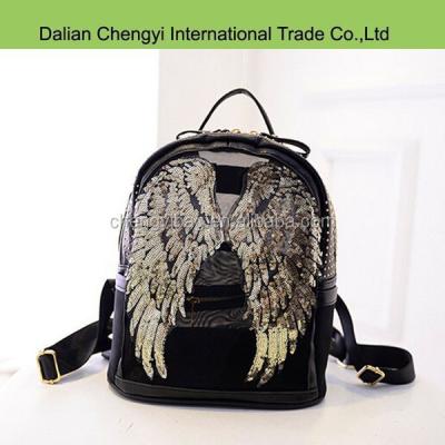 China Fashionable Stylish Clear Studded Rivet Sequin Wing PU Backpack Rivet Sequin Wing PU Backpack for sale