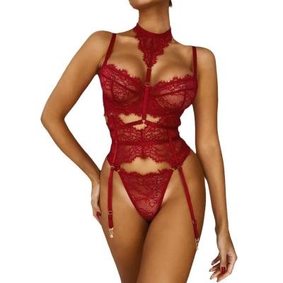 China Polyester 2022 Customs Black Wine Red High Quality Women's Sexy Lingerie Set Fine Quality for sale