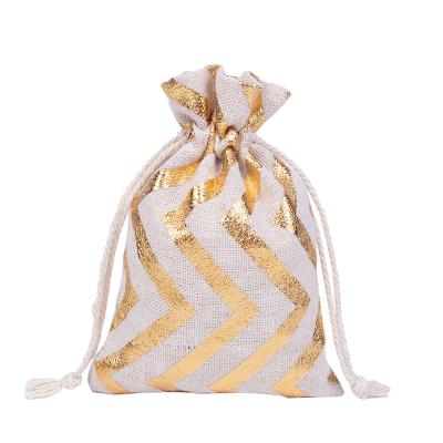 China Wholesale Gift Bag Gold Print Pouch Christmas Wedding Party Decoration Cotton Burlap Drawstring Bag Pouches for sale