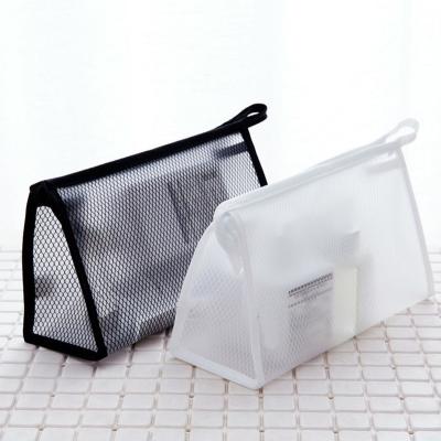 China Wholesale High Quality Transparent Fashion PVC Cosmetic Bag With Mesh for sale