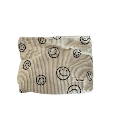 China High Quality Insti Shape Logo Smile Cosmetics Brush Storage Organizer Croduroy Cosmetic Bag Custom Travel Makeup Pouch Bag for sale