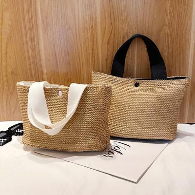 China 2022 Fashion Recyclable Custom Large Capacity Retro Straw Bucket Women Beach Bag Woven Without Inner Pocket for sale