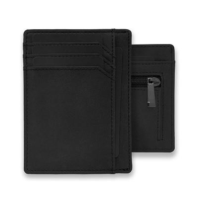 China High Quality RFID Blocking Credit Card Holder With Zipper Coin Pocket Slim Wallets For Men Minimalist Crazy Horse Skin Card Wallet for sale