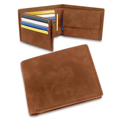 China GPS Customized Leather RFID Design Mens Crazy Horse Wallet Short Business Casual Mony Clip With Coin Holder for sale