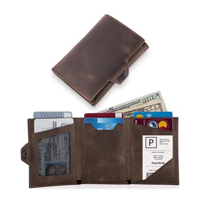 China 2021 New Vintage Multi-Card RFID Crazy Vertical Slim Leather RFID Men's Triple Wallet Horse Wallet for sale