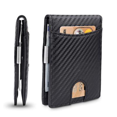 China RFID Men's Wallet Carbon Fiber Credit Card Wallet RFID Protection PU Money Simple Ultrathin Small Clip for sale