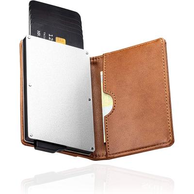 China RFID 2020 New RFID Blocking Slim Button Noise Case Business Bank ID Credit Card Holder Aluminum Wallet For Men Women Best Gift for sale