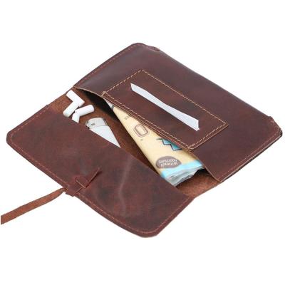 China Cigarette Storage Container Customized Real Leather Tobacco Black Leather Case Genuine Leather Pouch With Filter Paper Holder for sale