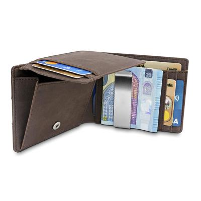 China 2020 High Quality Men's Horse Money Horse Leather Clip RFID Leather Credit Card Case Crazy Wallets Holders for sale