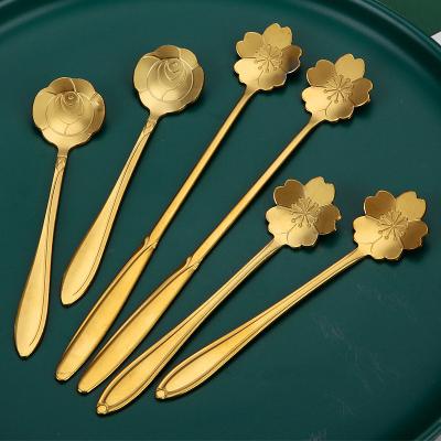 China Disposable Bulk Wholesale Stainless Steel Golden Coffee Sakura Spoon And Rose Spoon for sale