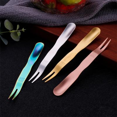 China 163mm Disposable Fashionable Customized Dessert Forks 304 Stainless Steel 2 IN 1 Dinner Fruit Forks With Spoon for sale