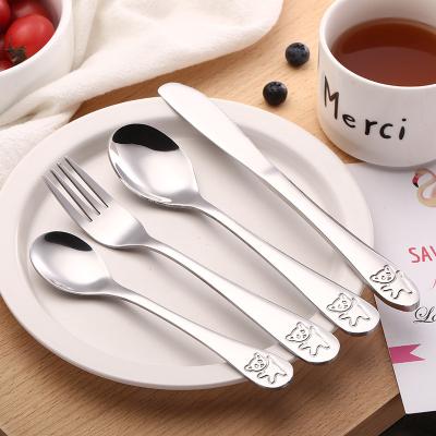 China Creative Cute Disposable Western Children's Stainless Steel Steak Knife Fork Spoon Cutlery Set Fork Bear Knife and Tableware Set for sale