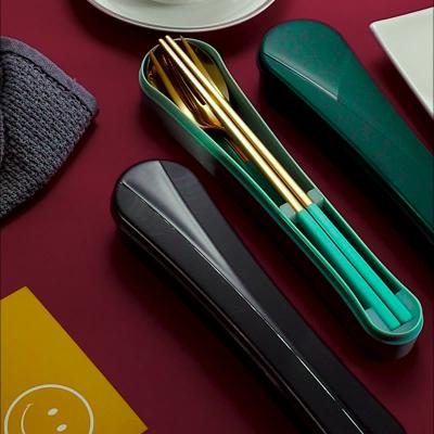 China Wholesale Disposable 304 Stainless Steel Portable Cutlery Chopsticks Fork Spoon Set 3 Piece Metal Travel Cutlery Set With Case for sale