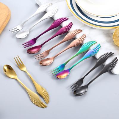 China New 304 Amazon Stainless Steel Disposable Wings Administer and Fork Spoon Children's Creative Flatware Teaspoon Fruit Fork Set for sale