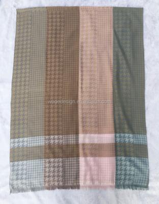 China Hot Selling Long Fashion Summer Girls Artificial Silk Houndstooth Scarf With Short Trims for sale