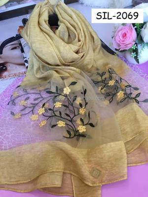 China Chinese newest design scarf new designer summer gauze fabric shawls wrap scarf mascadas women headwear embroidery floral cotton silk scarf for sale