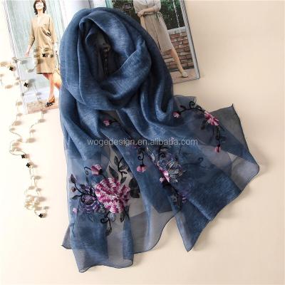 China Long 2018 Hangzhou high quality manufacturer fashionable ladies hijab shawls tie dye color embroidered woolen silk scarves wholesale for sale