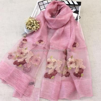 China Yiwu manufacturer high quality long spring summer fashionable ladies hijab shawls tie dye color embroidered woolen silk scarves wholesale for sale