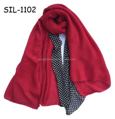 China New Comfy Fashion Designer Patches Work Dot Print Squishy Women Crumpled Pleat Ruffle Scarf for sale