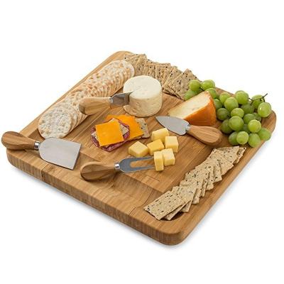 China Various BAMBOO Cheese Tray Bamboo Cheese Board Set good quality with cutlery in slide for sale