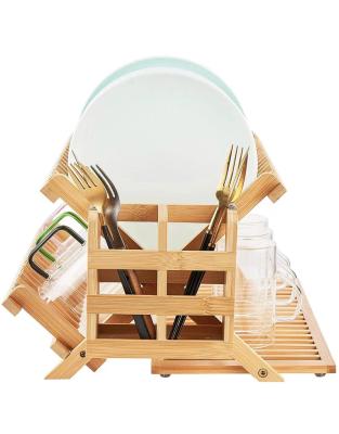 China Recyclable Adjustable Bamboo Dish Drying Racks With Utensil Drainer For Kichen for sale