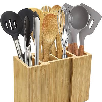 China Recyclable Bamboo Expandable Utensil Rack Constructed Of 100% Real Bamboo Wood Organizer For Kitchen Flatware And Cooking for sale