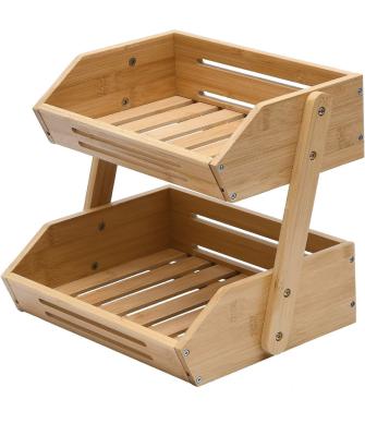 China Eco-Friendly Bamboo Storage Rack 2-Tier Bread Fruit Basket Basket Bowl Holder Vegetable Tray for sale