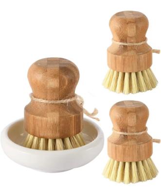 China Bamboo Kitchen Accessories Short Handle Natural Brush Cleaning Scrubber For Washing Dishes for sale