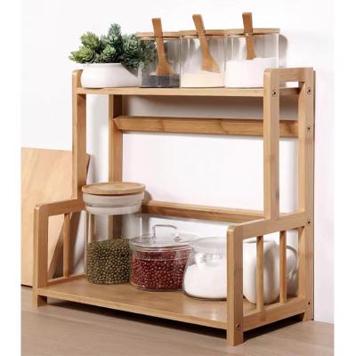 China Kitchen Spice Storage Rack Bamboo Multilayer Seasoning Rack Cart With Handle for sale