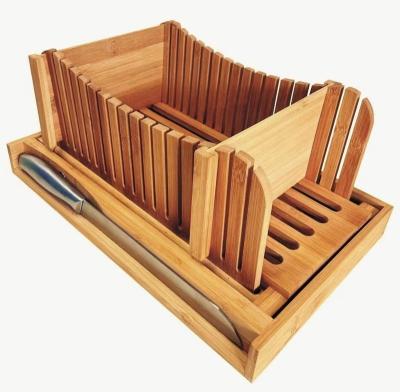 China Recyclable Bamboo Bread Slicer Cutting Guide Organic Bamboo Bread Cutter With Knife For Homemade Bread for sale