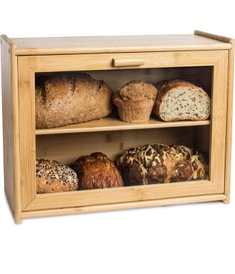 China Recyclable Wholesale Countertop Bread Storage Kitchen Food Bamboo Wooden Bread Bin for sale