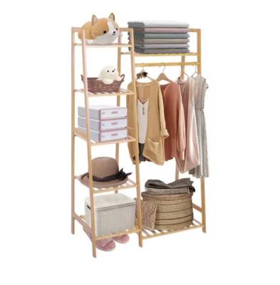 China Nordic Bamboo Multifunctional Household Coat Hangers Wardrobe Racks with 5 Tier Shelf Storage Custom Bamboo Hangers for sale