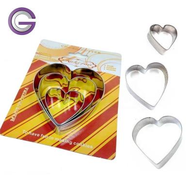 China Stocked 3 PC Heart Stainless Steel Cookie Cutters / Molds in 3 Different Size of Heart Shapes (Mini) for sale