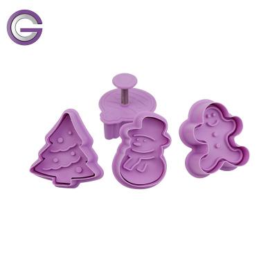 China Stocked Plastic 4 Pc Christmas Plunger Cookie Cutter , Pastry Cutter , Molds Set for sale