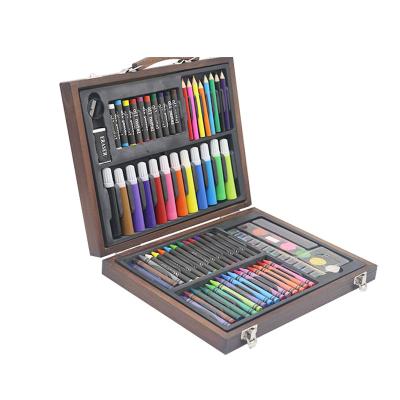 China Eco-Friendly Popular Wooden Box 75-Piece Portable Drawing Stationery For Painting Art Kids Gift Set for sale