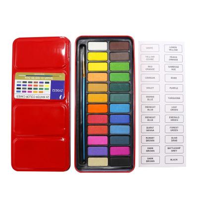 China painting & Hot Selling Drawing 24 Colors Artist Water Color Paint Sets In Blue/Red Tin Box for sale