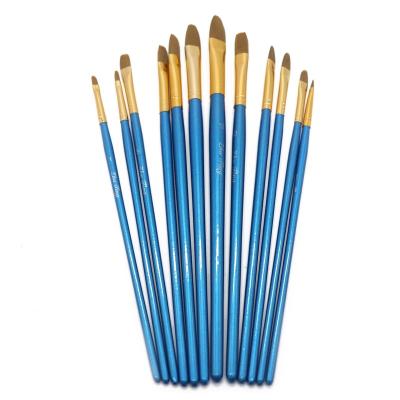 China Professional Nylon 12 Pcs And Round Pointed Tip Hair Nylon Paint Brush Artist for sale