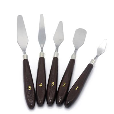 China Artist Tool 5-Piece Wooden Handle Stainless Steel Spatula Palette Painting Knife Set for sale