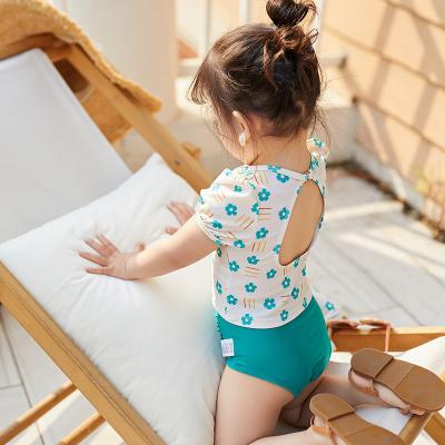 China Breathable Children's Swimsuit Girls Swimwear Breathable Sleeve Folded Halter Baby Swimsuit High Waist for sale