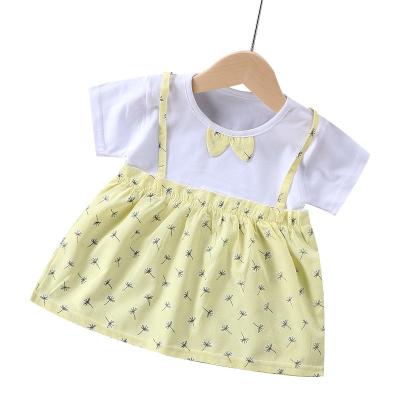 China Breathable Girls Dress Summer 1-3 Years Baby Bow Princess Dress Kids Floral Short Sleeve Skirt for sale