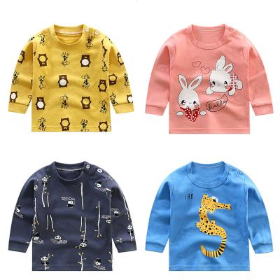 China Children's autumn clothes breathable cotton 2021 new spring shoulder buckle tops for boys and girls cartoon one-piece tops for sale