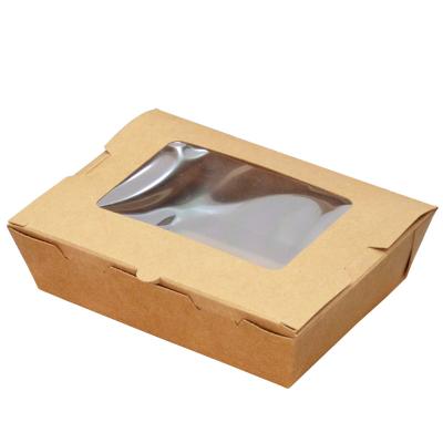 China Disposable Kraft Paper Food Box With Clear Window Brown Lunch Box Packaging For Sandwich Salad Take Out Fast Food Box for sale