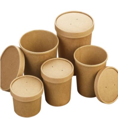 China Disposable Kraft Paper Bowl Packaging Disposable Fast Food Soup Bowl Circular Soup Barrel Disposable Lunch Box Take Out Container for sale