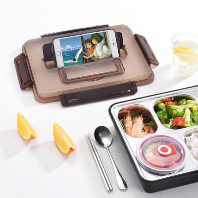 China Sustainable Eco-friendly Portable Stainless Steel Bento Lunch Box With Leakproof Cutlery for sale